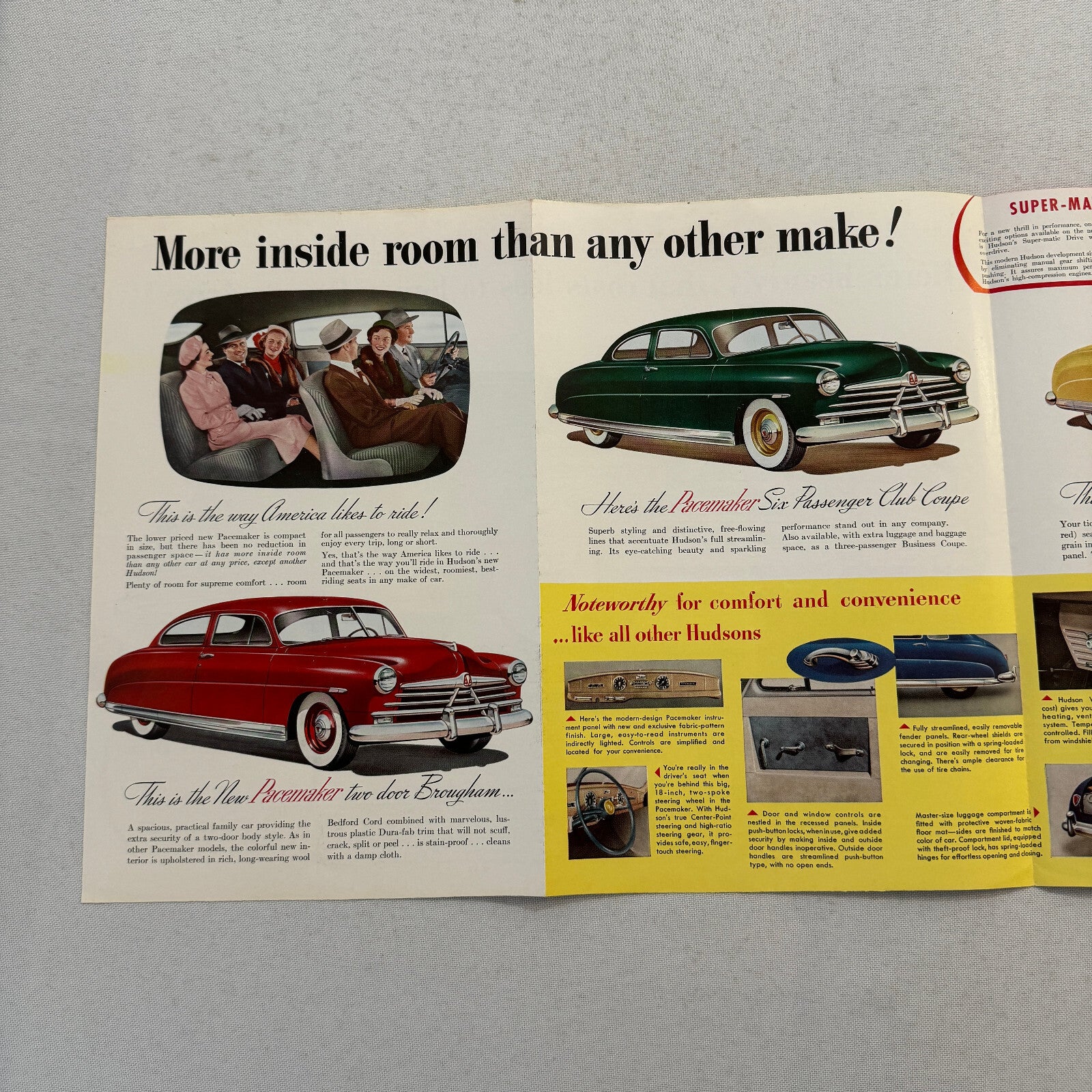 Hudson Pacemaker Car Sales Brochure Catalog Advertising Convertible Coupe Sedan