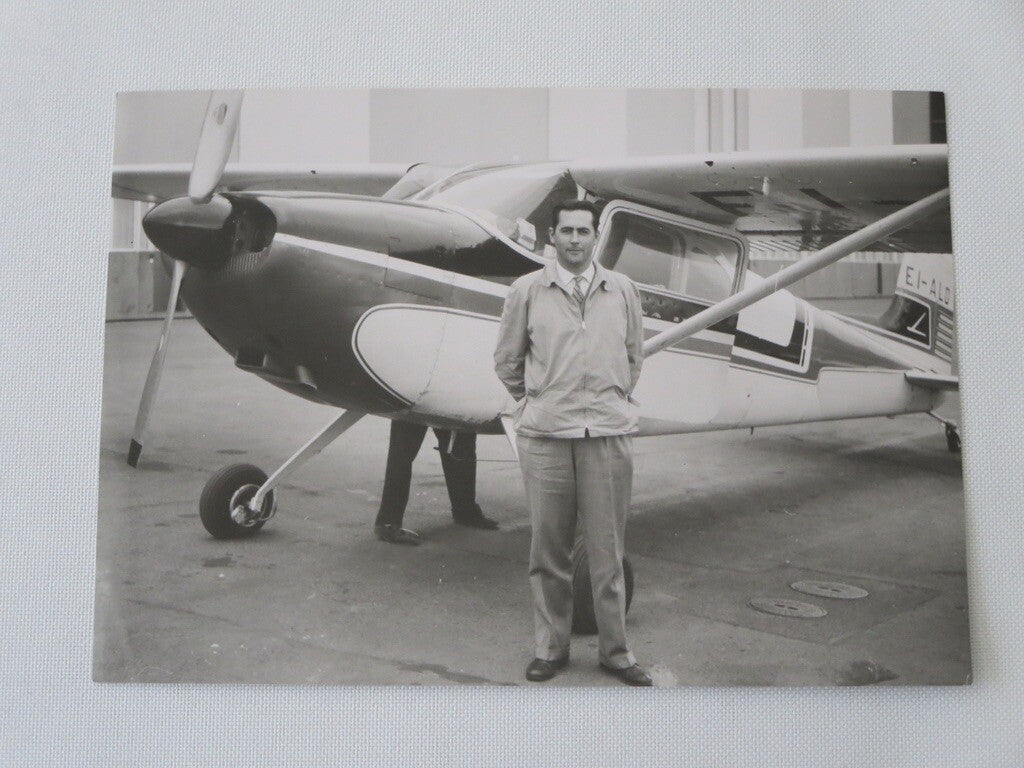 Vintage Photograph Photo Man with Cessna 180 Airplane 1960s ? Racing Driver ? 