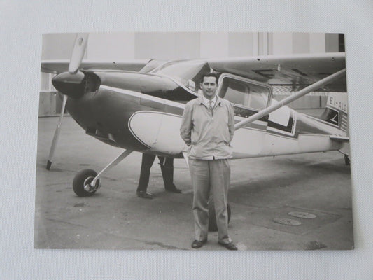 Vintage Photograph Photo Man with Cessna 180 Airplane 1960s ? Racing Driver ? 