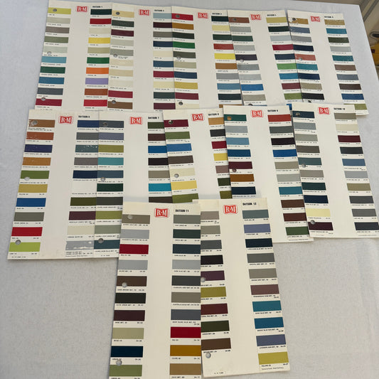 Vintage Datsun Car Paint Chip Color Sample Sheet Lot 12x R-M Rinshed Mason