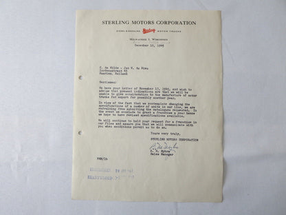 1945 Sterling Motor Truck Corporation Letter Letterhead Document 