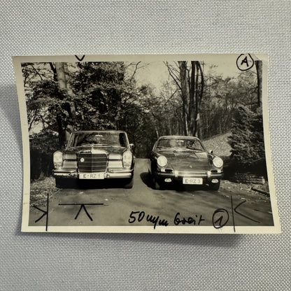 Vintage Photo Photograph Snapshot Porsche 911 with Mercedes Benz Car
