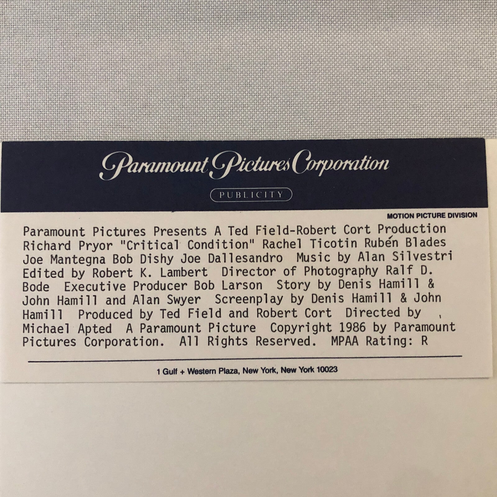 Movie Film Press Photo Photograph Critical Condition Richard Pryor 1987