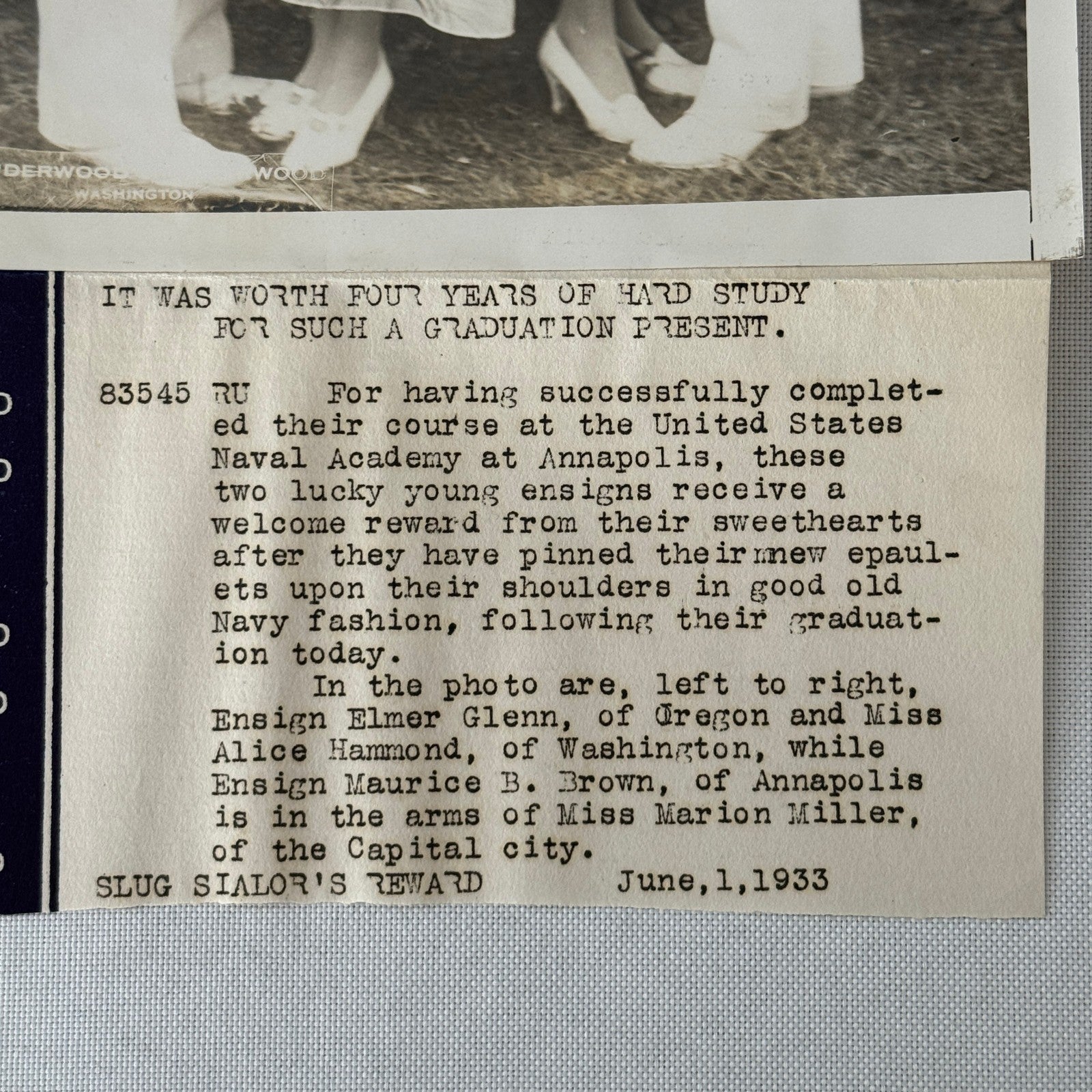 Military Cadets Kiss at Graduation Naval Academy Anapolis Press Photo 1933