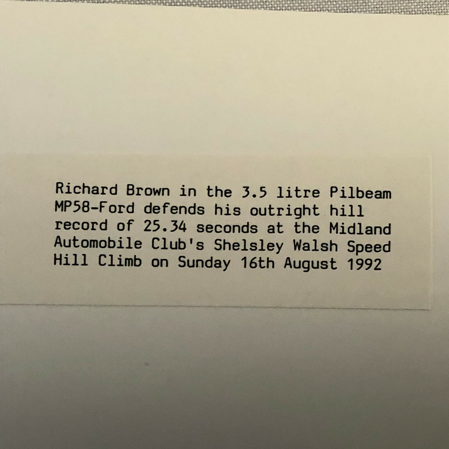 1992 Shelsley Walsh Speed Hill Climb Racing Photo Pilbeam MP58 Ford Car Brown 