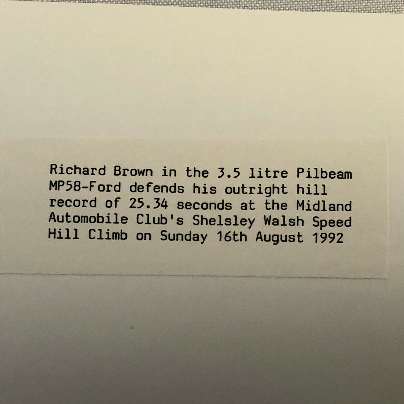 1992 Shelsley Walsh Speed Hill Climb Racing Photo Pilbeam MP58 Ford Car Brown 