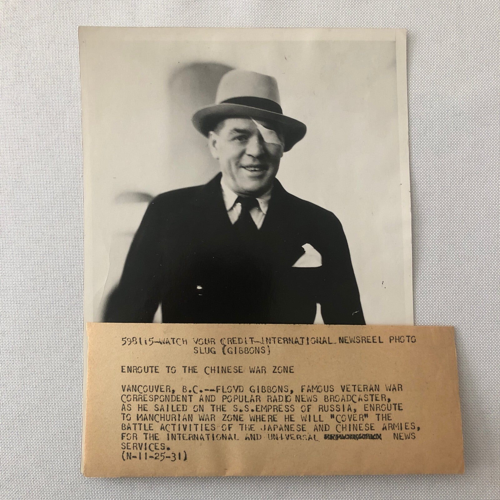 Press Photo Photograph Portrait War Correspondent Radio News Floyd Gibbons