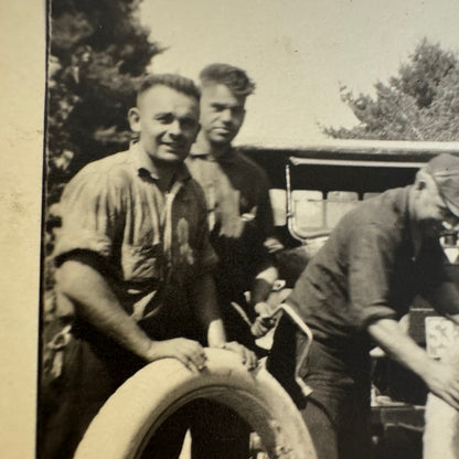 Vintage Car Photo Photograph Print Men with Automobile Tires Snapshot