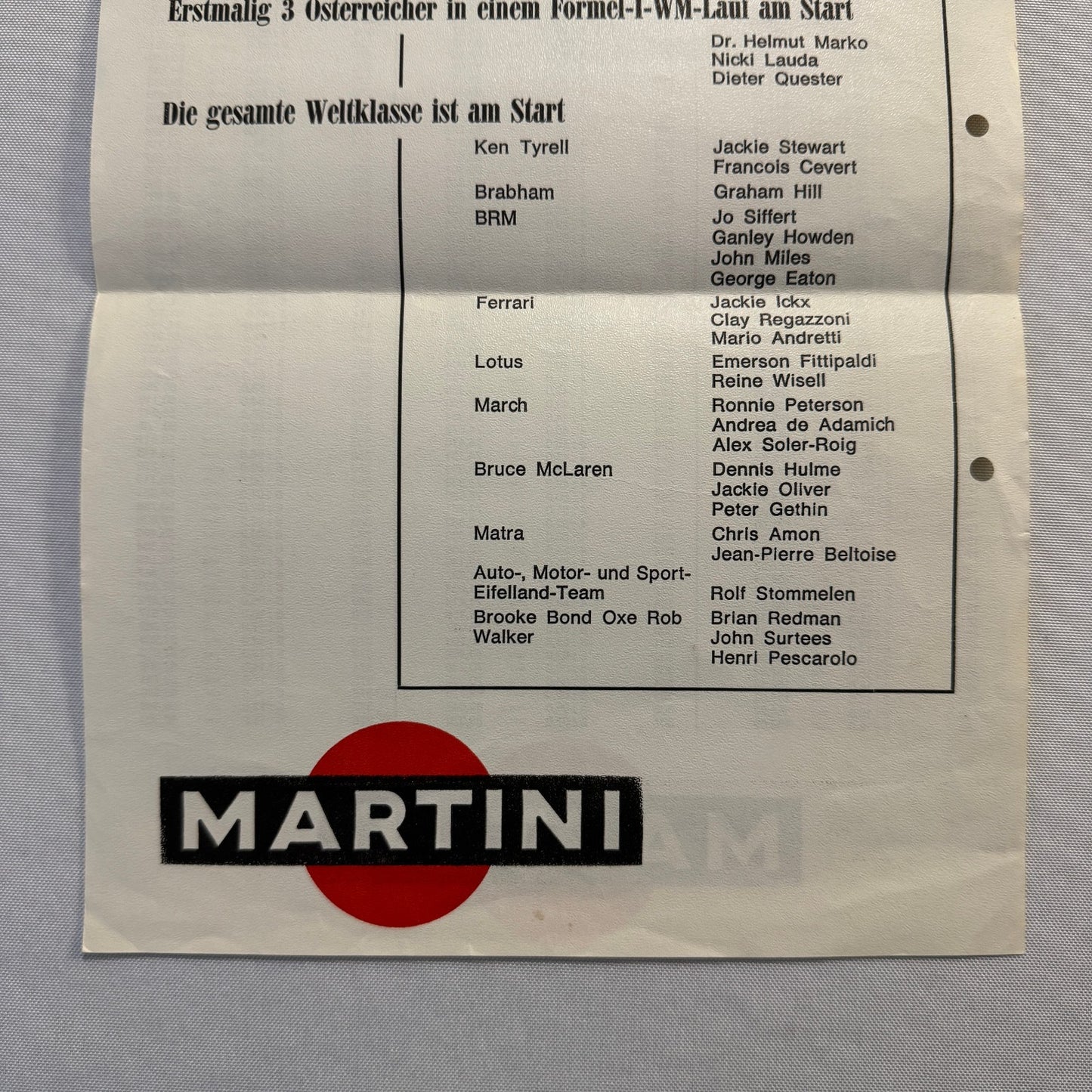 1971 Austrian Grand Prix Racing Flyer Advertisement F1 Formula One Niki Lauda +
