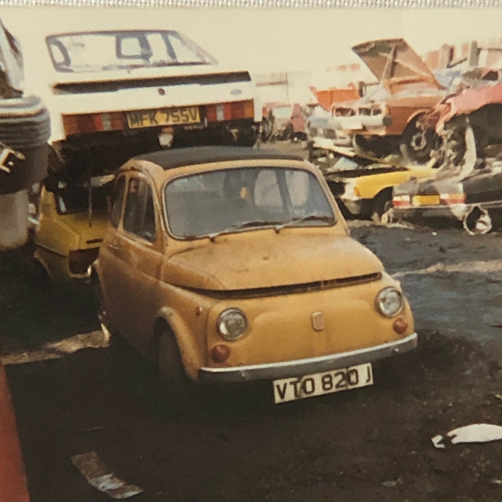 1970 Fiat 500L in Junkyard Junk Yard Photo Photograph Print 