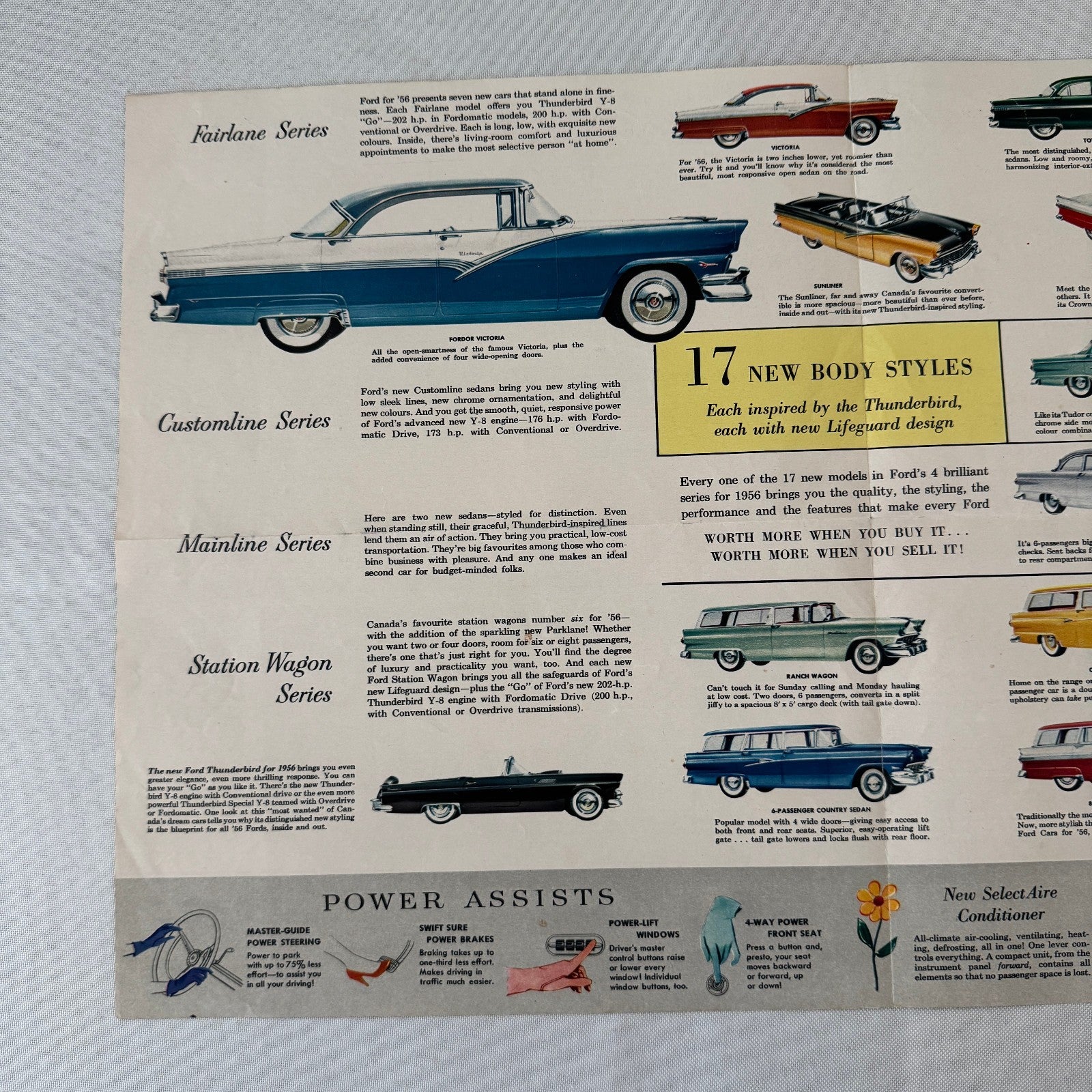 1956 Ford Car Sales Brochure Catalog Canadian Thunderbird Ranch Wagon Parklane +
