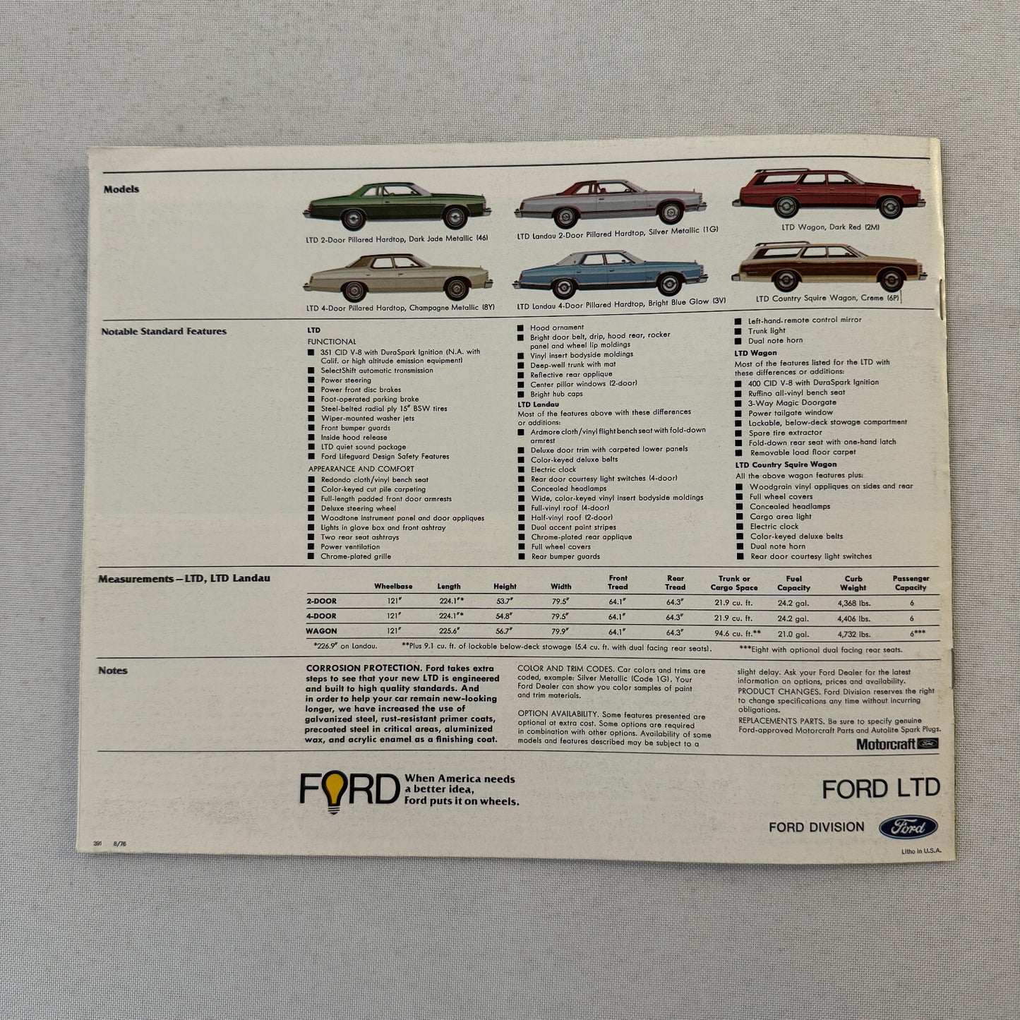 1977 Ford LTD Car Sales Brochure Catalog Advertising Country Squire Wagon +