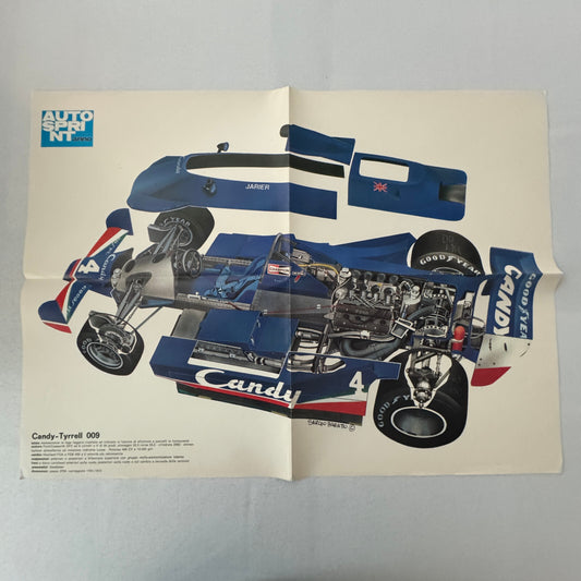 Candy Tyrrell 009 F1 Racing Car Cutaway Illustration Poster Vintage