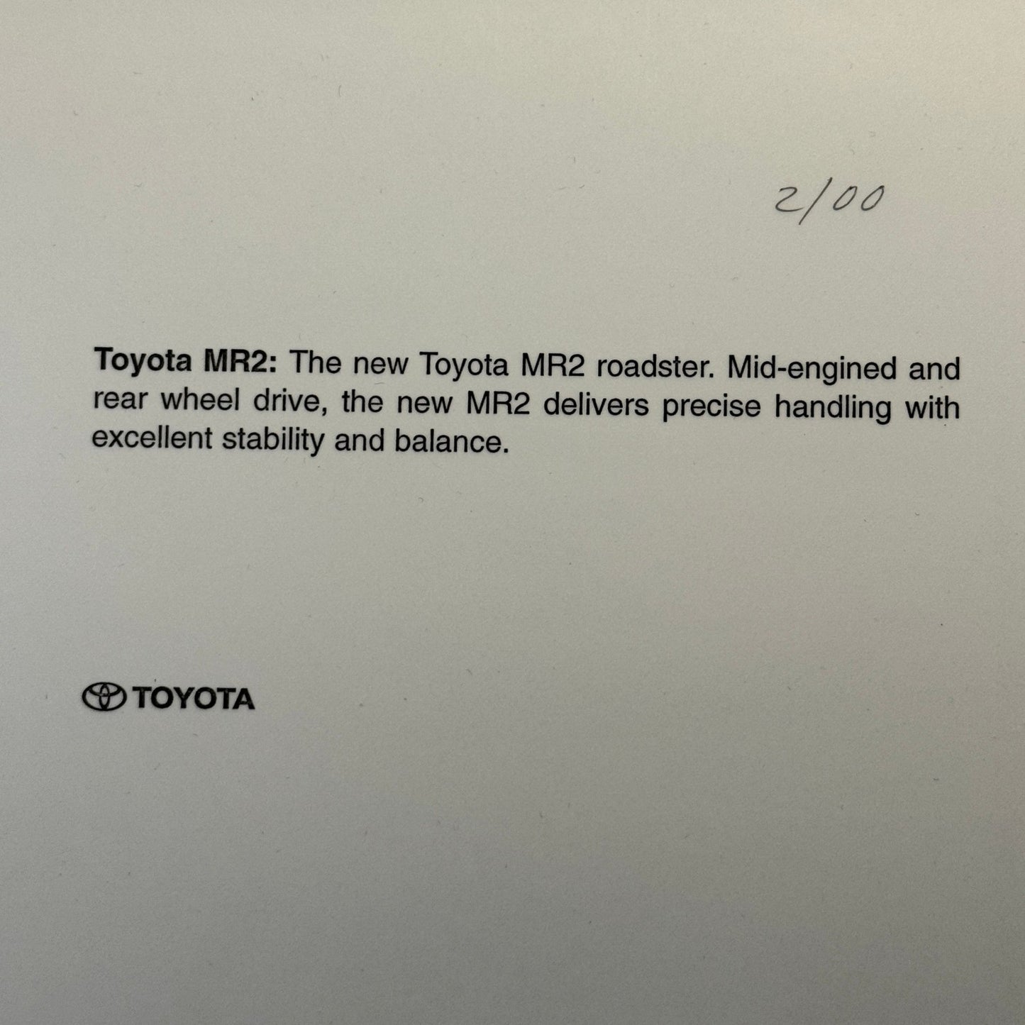 Toyota MR2 Roadster Convertible Factory Press Photo Photograph Print