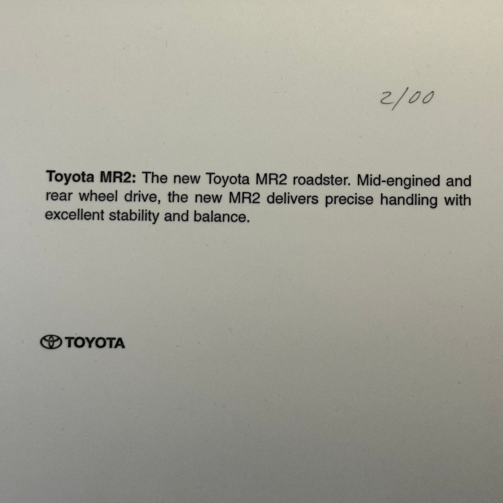 Toyota MR2 Roadster Convertible Factory Press Photo Photograph Print