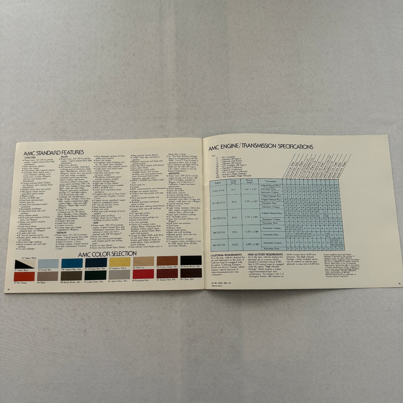 1978 AMC Car Sales Brochure Catalog AMC Concord Pacer Gremlin AMX Matador