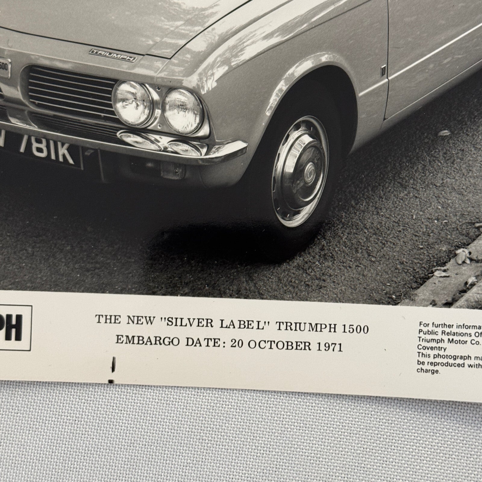 Triumph 1500 Silver Label Car Factory Press Photo Photograph Vintage 1971 1972