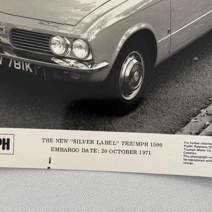 Triumph 1500 Silver Label Car Factory Press Photo Photograph Vintage 1971 1972