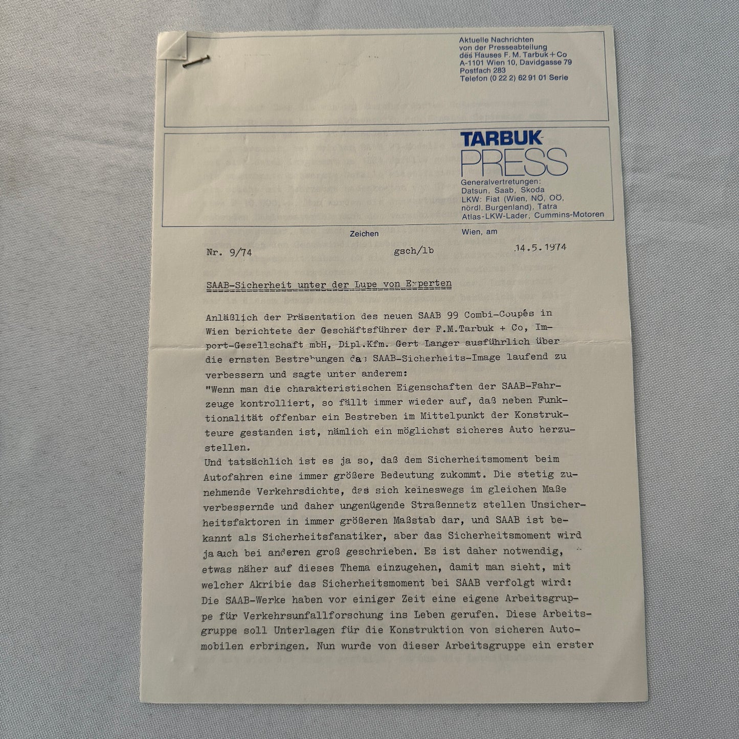 1974 Saab Press Kit Photos Press Releases GERMAN Saab 96 Saab 99L