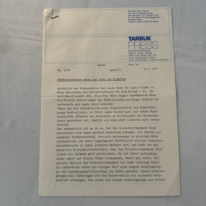 1974 Saab Press Kit Photos Press Releases GERMAN Saab 96 Saab 99L