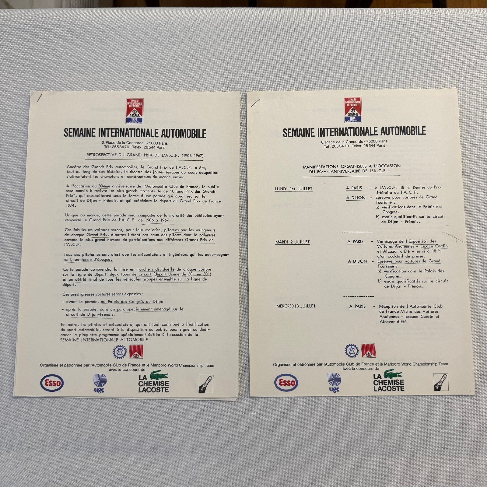 1974 Automobile Club de France 80th Anniversary Press KIt Brochure Bugatti +