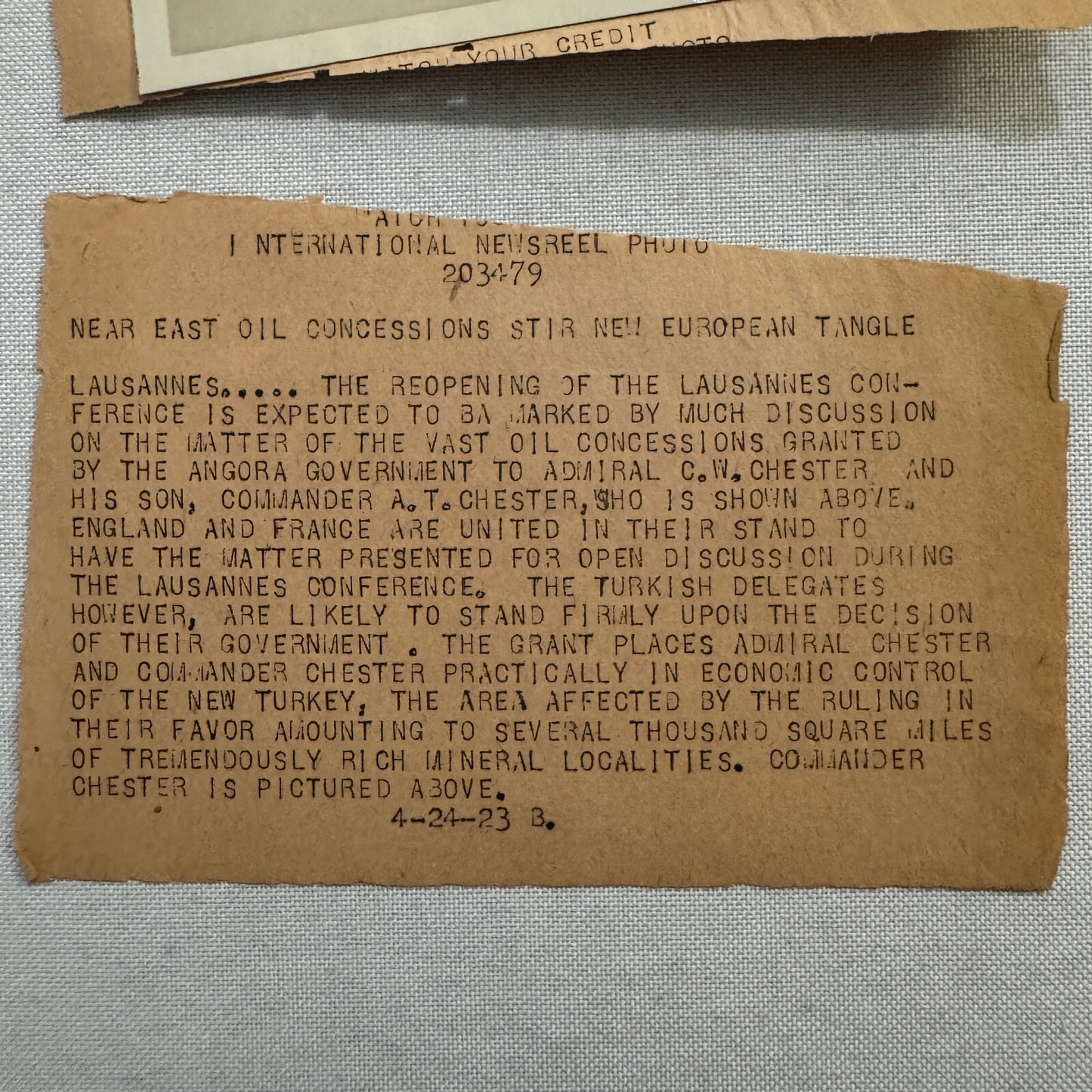 Navy Commander Arthur Chester Press Photo Photograph Turkey Oil Lausannes