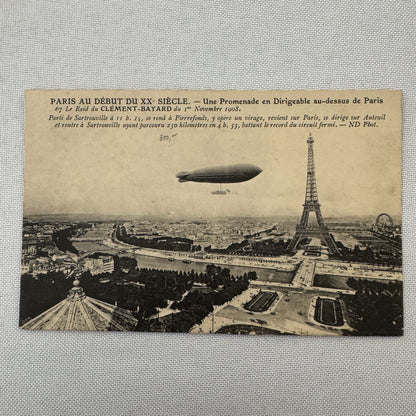 Vintage Zeppelin Airship Dirigible Postcard Post Card Paris Clement Bayard