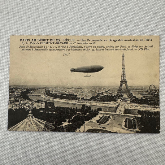 Vintage Zeppelin Airship Dirigible Postcard Post Card Paris Clement Bayard