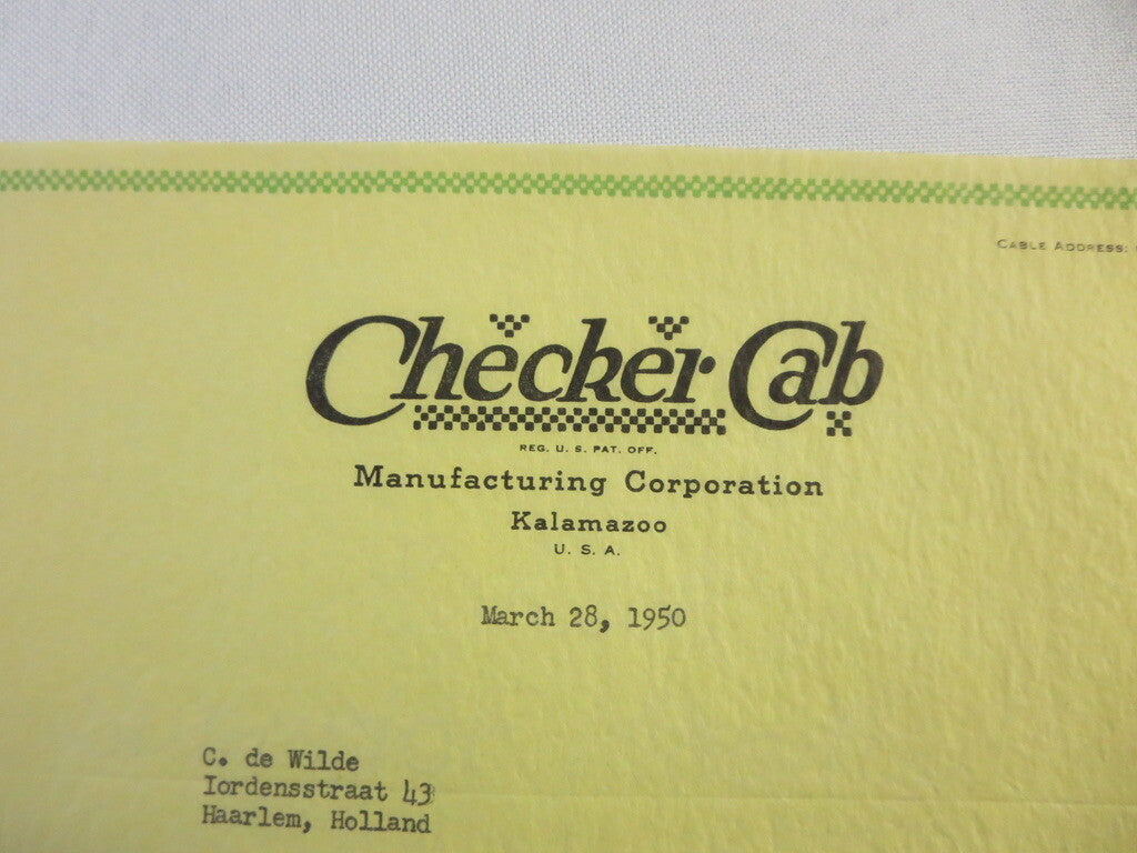 1950 Checker Cab Manufacturing Corporation Car Company Letter Letterhead 