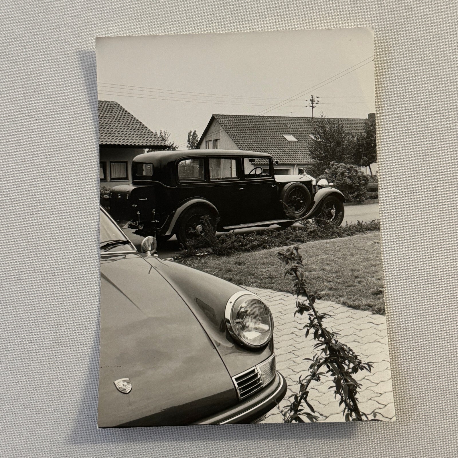 Porsche 911 with Antique Rolls Royce Car Vintage Photo Photograph