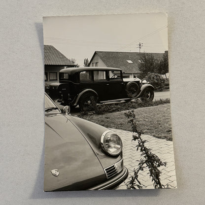 Porsche 911 with Antique Rolls Royce Car Vintage Photo Photograph
