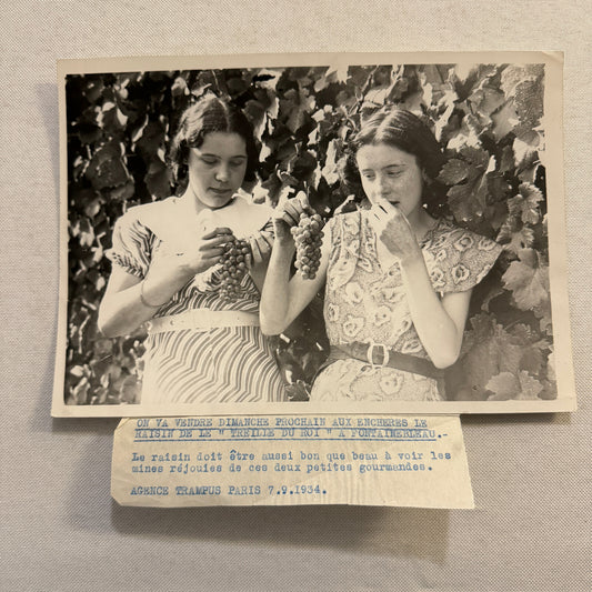 Paris Young Women with Grapes Kings Auction 1934 Press Photo Agence Trampus