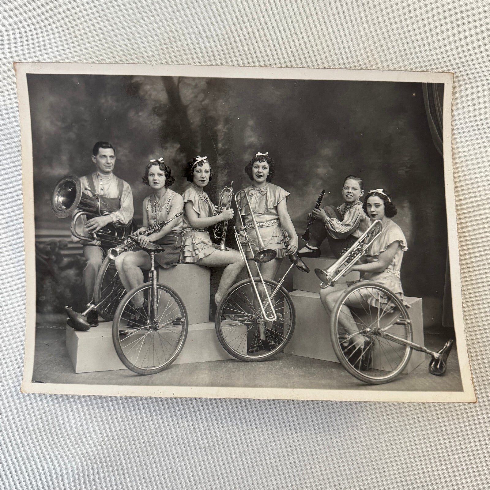Vintage Circus Act Photo Photograph Musicians Unicycles Herbert Victoria Troupe