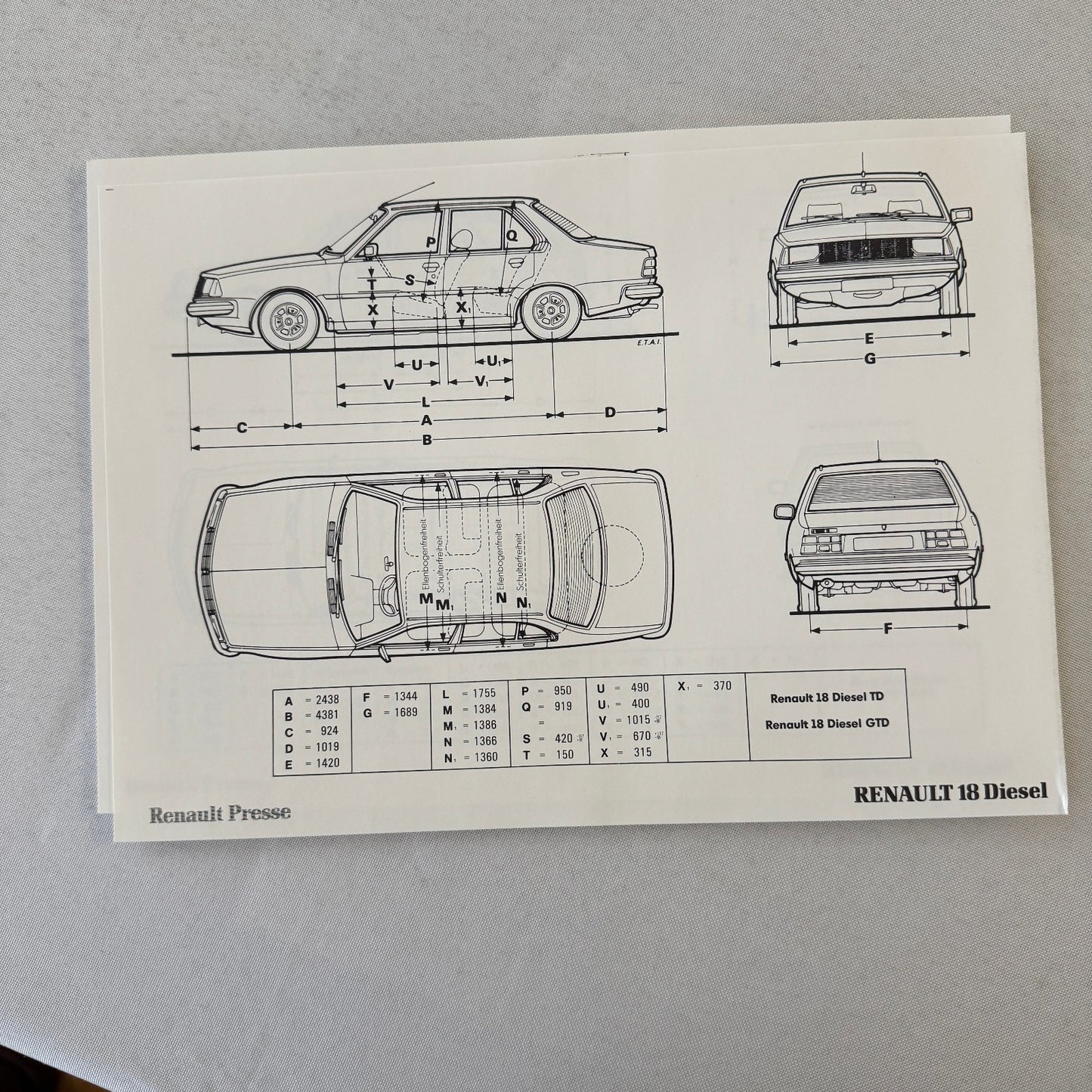 Renault 18 Diesel Car Factory Press Kit Renault 18 TD GTD GERMAN Text 1980 1981