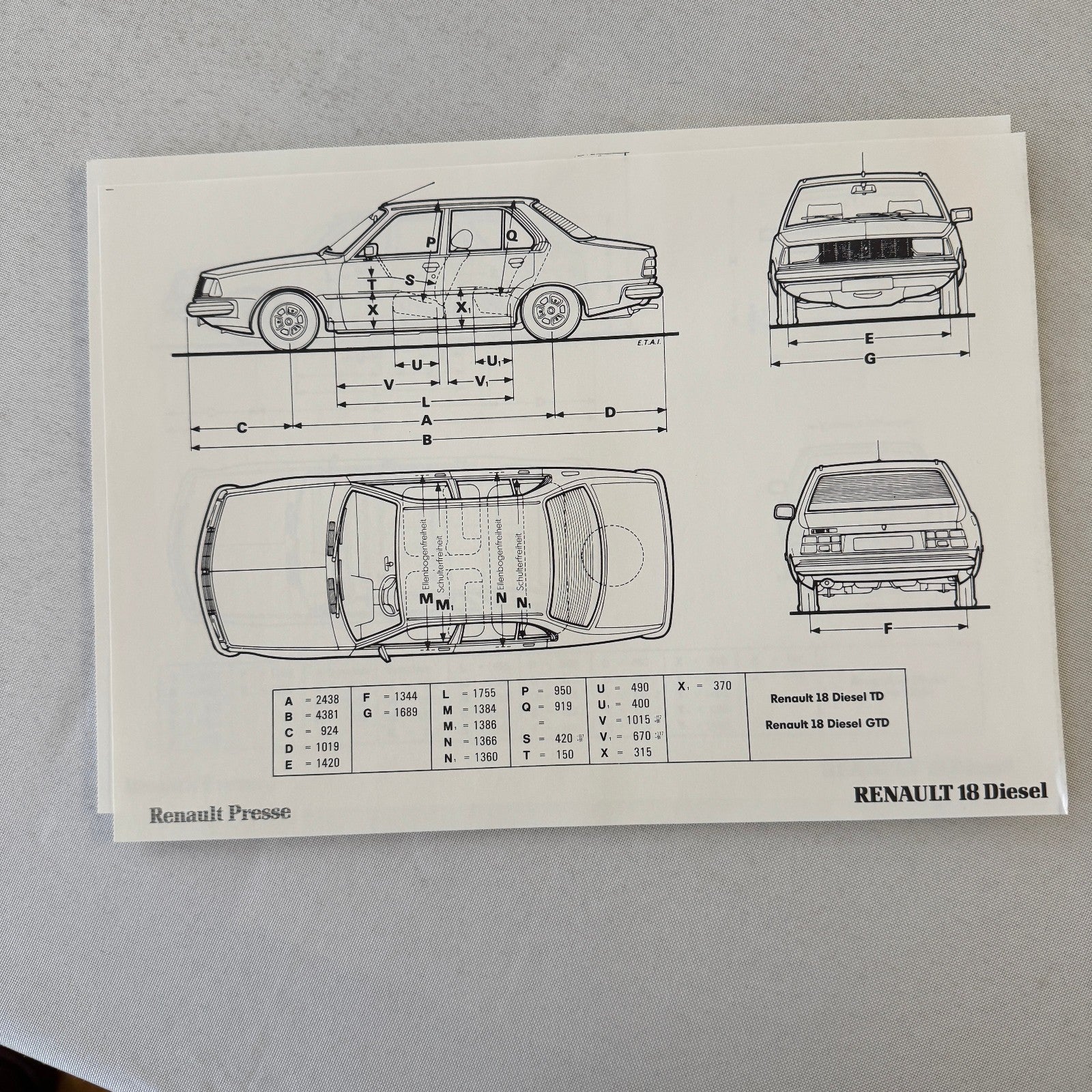 Renault 18 Diesel Car Factory Press Kit Renault 18 TD GTD GERMAN Text 1980 1981