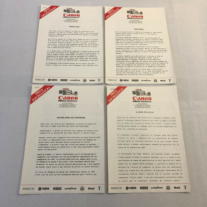 1987 Honda Williams F1 Racing Press Release Lot Nelson Piquet Mansell FRENCH