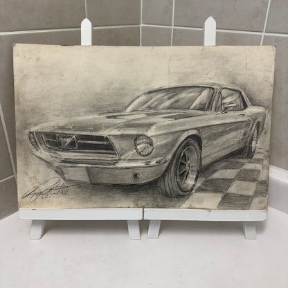 Ford Mustang Vintage Car Illustration Drawing Sketch Original Art Signed