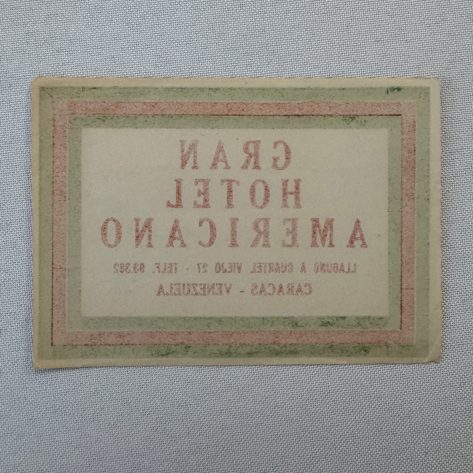 Vintage Hotel Travel Luggage Label Caracas Venezuela Gran Hotel Americano