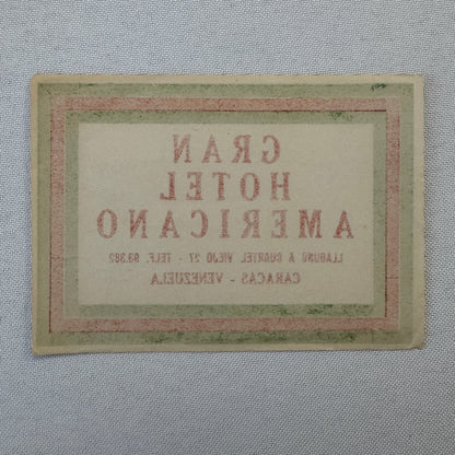 Vintage Hotel Travel Luggage Label Caracas Venezuela Gran Hotel Americano