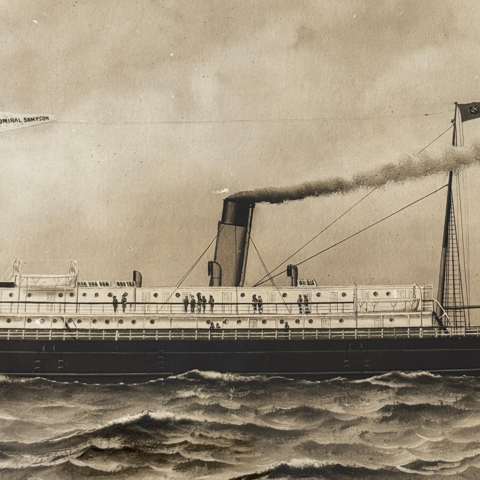 Vintage Ship Boat Photo Photograph Print Webster & Stevens Photo Admiral Sampson