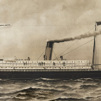 Vintage Ship Boat Photo Photograph Print Webster & Stevens Photo Admiral Sampson