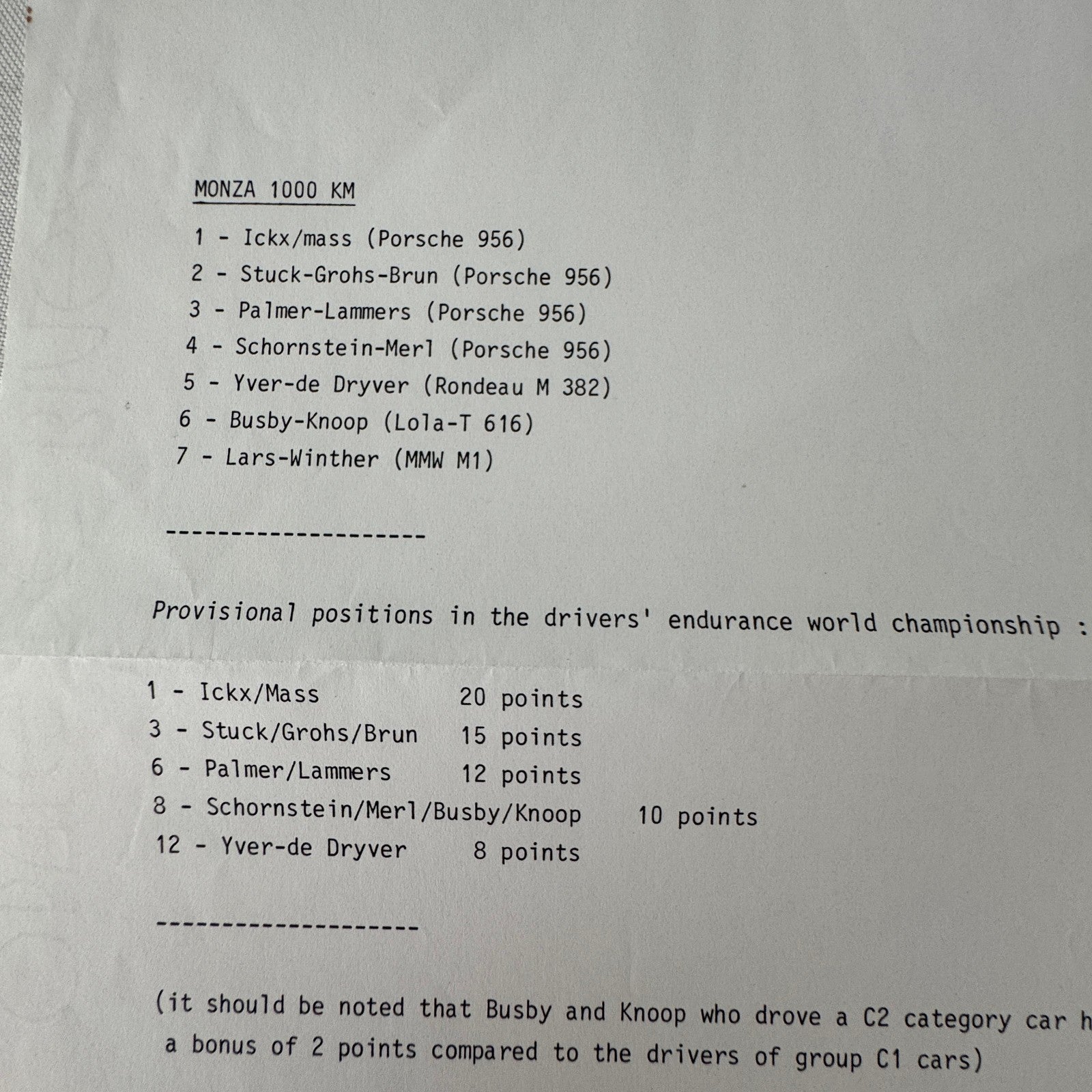 Monza 1000 KM Lancia Martini Racing Car Photo and Press Release Vintage