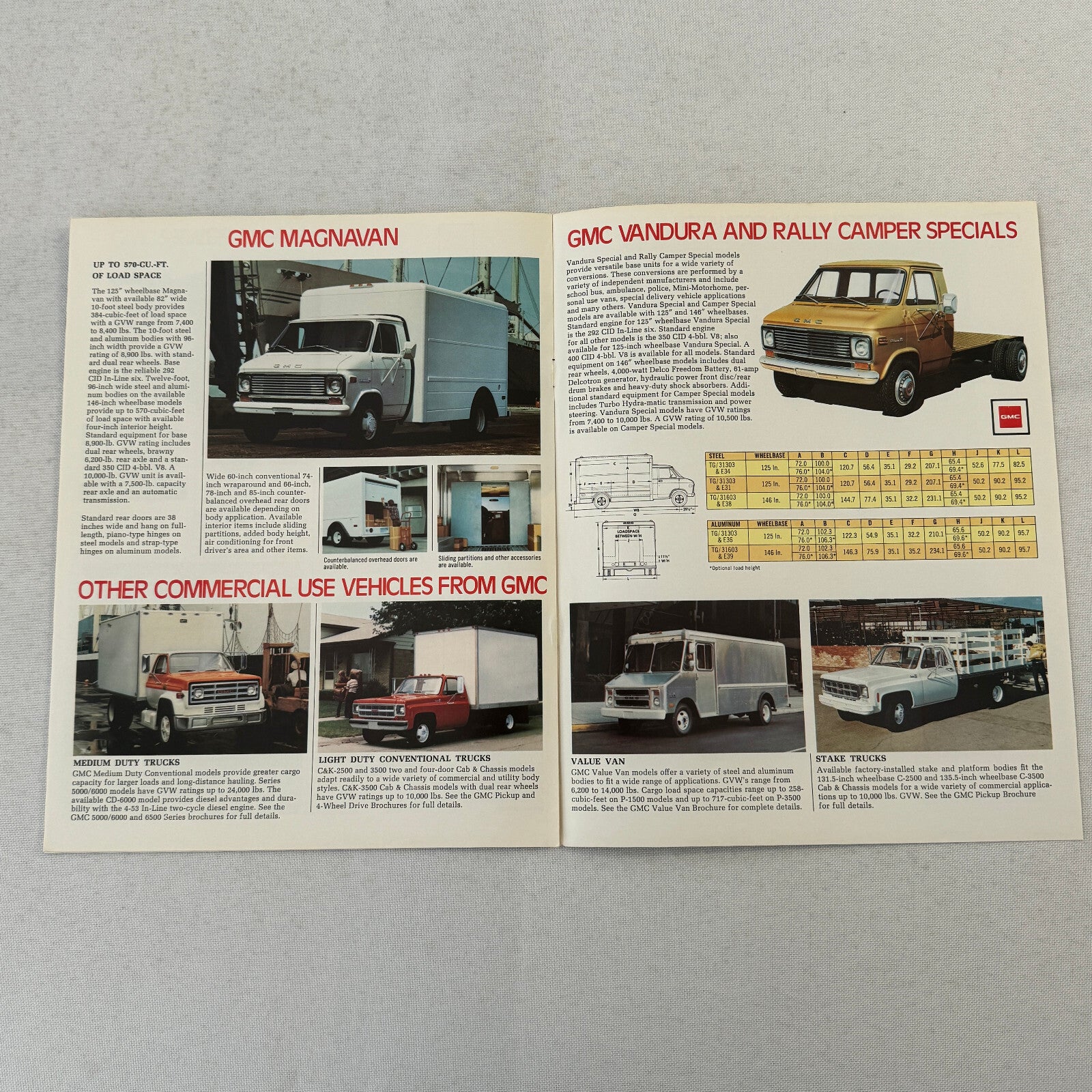 GMC Commercial Truck Van Brochure Vandura Magnavan Rally Camper Vintage Catalog