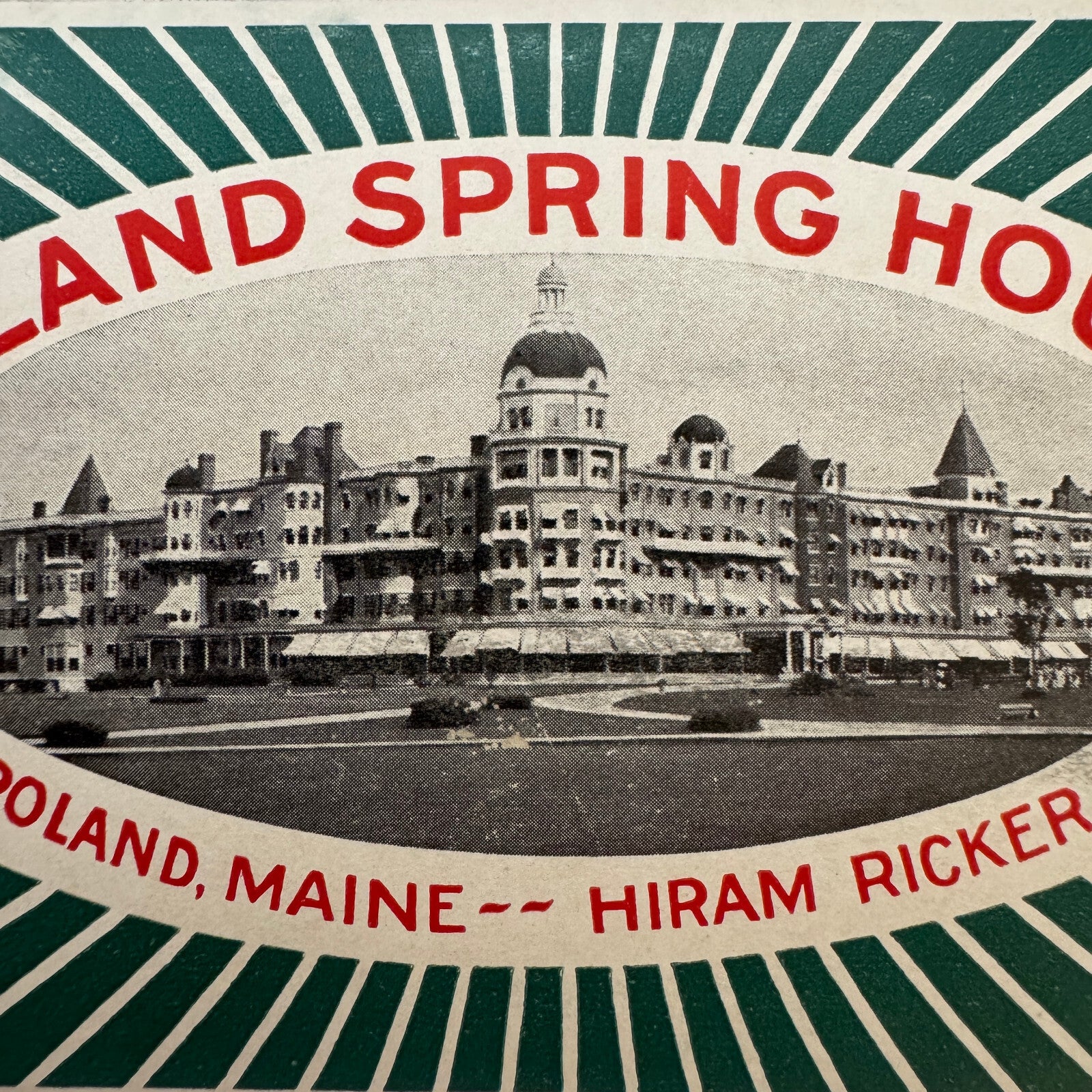 Vintage Travel Luggage Label Poland Spring House Maine Hiram Ricker Hotel