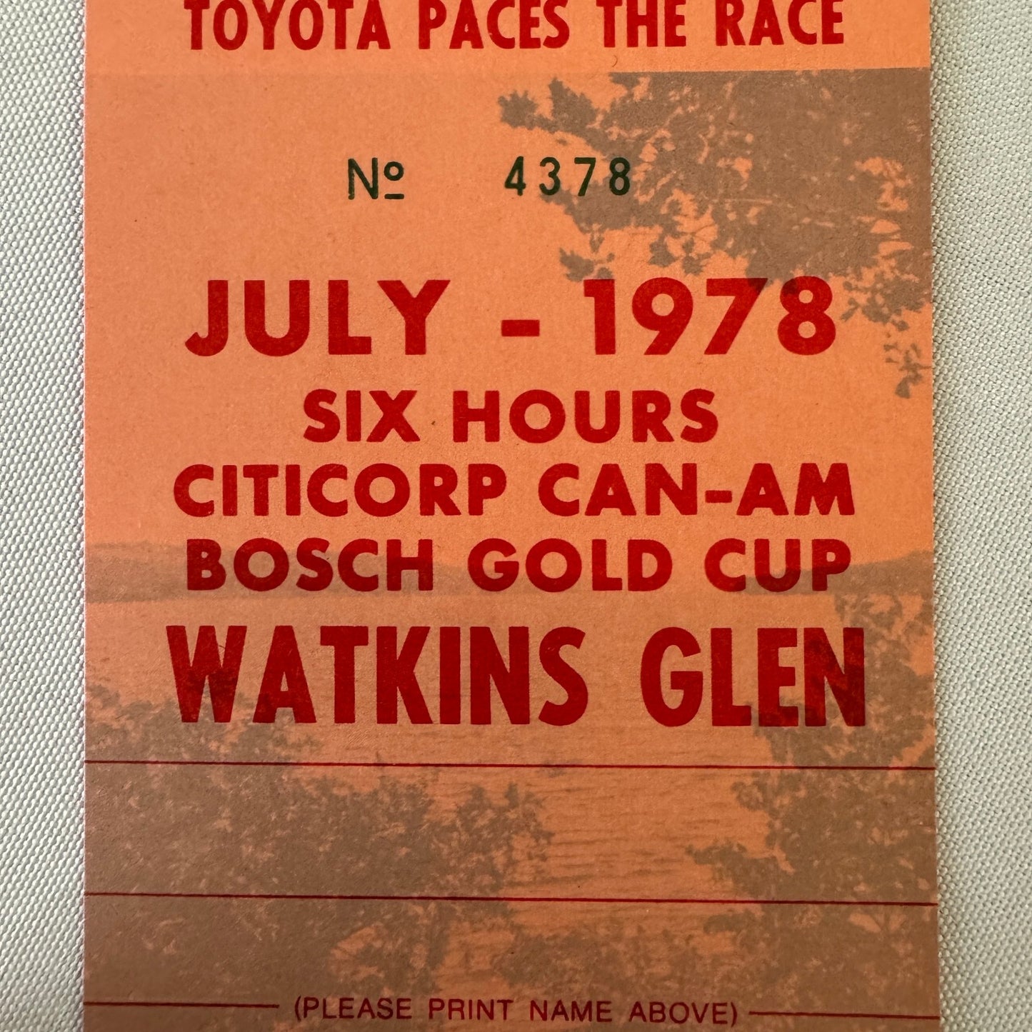 1978 Watkins Glen Racing Ticket Bosch Gold Cup Citicorp CanAM Race Toyota
