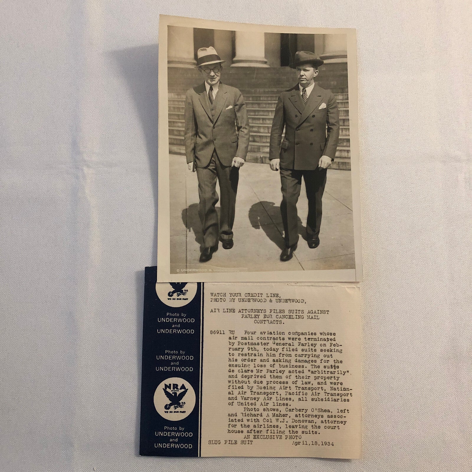 Press Photo Photograph Cancelled Airmail Contracts Lawsuit Underwood & Underwood