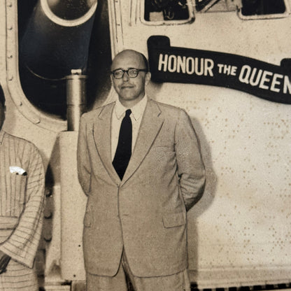 Sultan of Selangor on Battleship Cruiser Newcastle Press Photo Malaysia 1955