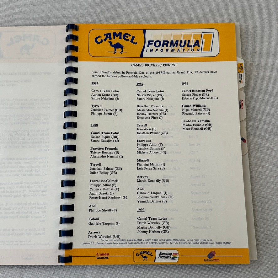 Camel Formula One Racing Press Kit Brochure Nelson Piquet Nigel Mansell 1991