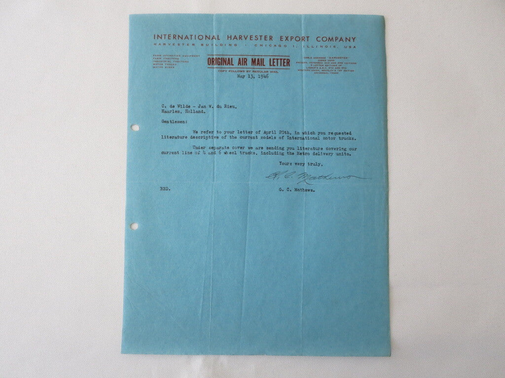 1946 - 1947 International Harvester Export Letter Letterhead Document Lot of 4