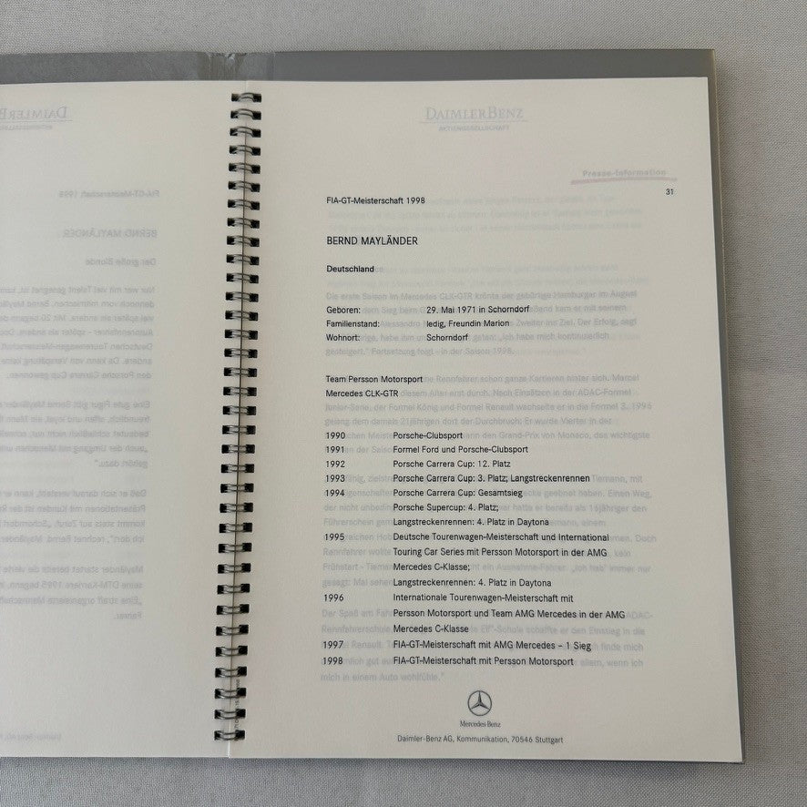 1998 Mercedes CLK GTR GT Racing Press Kit Photos Mark Webber Driver GERMAN